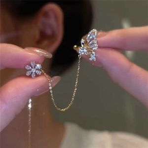 Charm Korean Sparkling Zircon Flower Butterfly Ear Cuff Without Piercing Tassel Clip Earrings for Women Simple Ear Clip Fine Jewelry AA230518