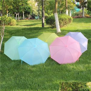 Umbrellas Candy Color Frosted Solid Long Handle Umbrella Matic 8 Bone Pvc Rainbow Drop Delivery Home Garden Household Sundries Dhkqo