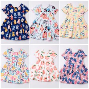 女の子のドレスGirlymax春夏イースターベイビーChlidren Kids Milk Silk Silk Floral Thrirls Dress膝の長いスリーブ230518