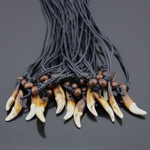 Pendant Necklaces Wholesale 10pcs Tibet Real Tooth Fangs Wolf Teeth Pendants Surfer Adjustable Necklace Amulet Gift MN251 230519