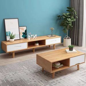 Solid wood tea table living room small table Nordic small and medium-sized apartment simple modern wood color storage cabinets