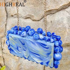 Evening Bags Women Clear Acrylic Box Evening Clutch Bags For Wedding Party Luxury Gold Foil Beads Purses And Handbags Designer High Quality 230519