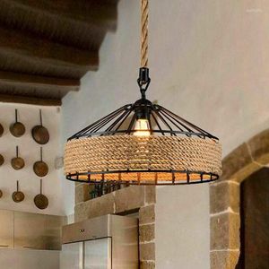 Lampy wiszące nordyckie vintage przemysłowy sznur żelazny zabytkowe antyczne krańskie bary kuchenne jadalnia dekoracje regulowane kreatywne lampki sufitowe