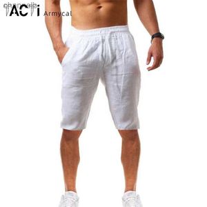 Mäns shorts sommarlinne tunna byxor andas löst knä längd byxa fitness streetwear dragskon fasta strandbyxor s-5xll230519