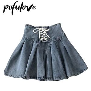 Röcke Plissee Jeans Rock Frauen Punk Sexy Denim ALINE Gothic Y2k Harajuku Kreuzgurt Elastizität Sommer Casual Sicherheitshosen 230519