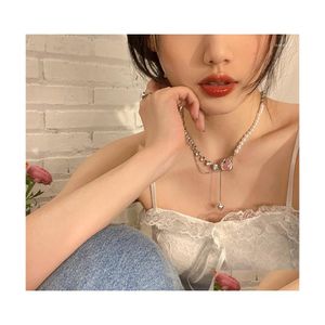 Pendant Necklaces French Retro Studded Pearl Stitching Love Tassel Necklace Fashion Temperament Design Sweet Women Drop Delivery Jew Dhpdk