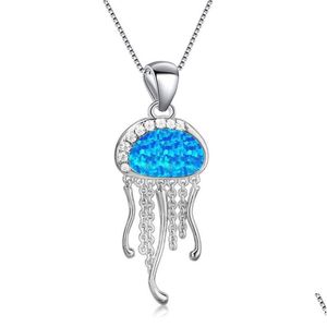 Pendant Necklaces Blue Fire Opal Jelly Fish Necklace Pendants Fashion Jewelry For Women Drop Delivery Dhupy