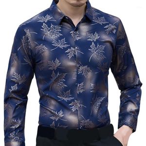 Men's Dress Shirts Slim Fit Autumn Men Top All Match Polyester Lapel Collar Male Shirt For Home