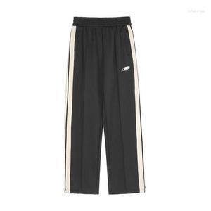 Herrbyxor spårar herrar casual streetwear elastic midja lös rak ben bred benbyxor män slacks