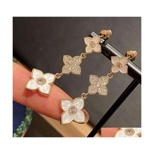 Charms Cute Clover Gold Stud With Bling Zircon Stone Long Korean Earrings For Women Fashion Jewelry Drop Delivery Findings Components Dhc6C