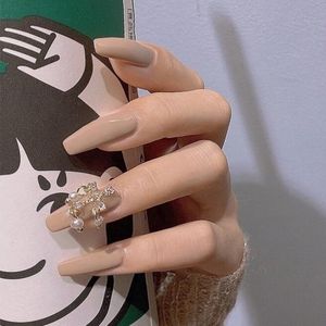 Falska naglar 24st te färg Cross Pendant Fake Full Cover Lim Diy Manicure Nail Art Tools