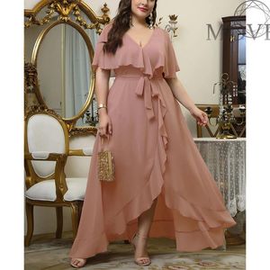 Plus Size Kleider Größe Rosa Chiffon Abendkleid Elegant Luxus GRÖSSE Kleidung V-Ausschnitt Lange Roben Abend Midi 4xl 5xl 230518