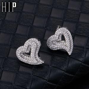 Stud Hip Micro 1Pair Heart Shape Pavorette Baguette de zircão cúbico gelo gelo fora Cz Brincos de cobre Brincos de cobre para homens jóias 230519