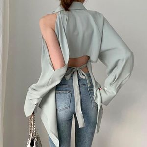 Designer Women Blouse Lady Hollow Out Turn Down Collar Fashion Luxury Shirts Blusa Off Shoulder Spring Summer Solid Tops Women's Blouses