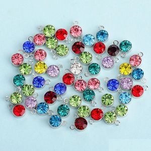 Charms 10st per parti Sier Crystal Birthstone Charm Beads Armband Halsbandsmycken som gör DIY Rostfritt stål Drop Delivery Dhgarden Dhn7a