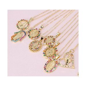 Подвесные ожерелья мода Rainbow CZ Dirgan Mary Ожерелье для женщин очарование Женщина -религиозные украшения.