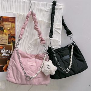 Waist Bags HAEX Fashion Heart Thread Women's Bag Trend Chains Shoulder Female Casual Zipper Beading Kawaii Girls Handbags 23519