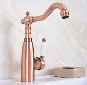 Kitchen Faucets Ceramic Lever Handle Antique Red Copper Swivel Spout Basin Faucet Bathroom Sink Taps And Cold Water Mixer 2nf631