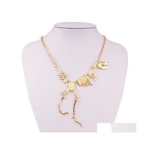 Pendant Necklaces 2023 Fashion Jewelry Gothic Tyrannosaurus Skeleton Dinosaur Necklace Golden Sier Black Chain Choker For Women1 Dro Dhtej