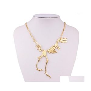 Naszyjniki wiszące 2023 Biżuteria mody gotycka tyranosaurus szkielet dinozaur Naszyjnik Złoty Sier Black Chain Choker for Women1 Dro dhtej