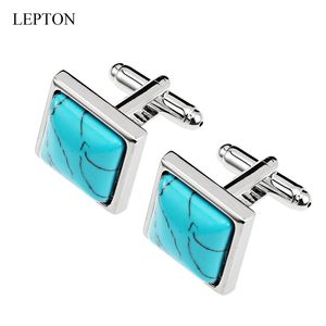 Links de pedra turquesais sintéticos de Lepton para masculino Cuffs Bufflink Moda Mulheres Cuff Links Relvoja Gemelos Melhor Presente