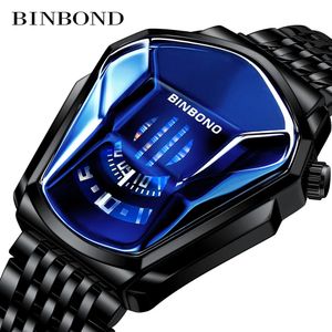 BINBOND Fashion Men's Watch Quarz Movement Large watch style motorcycle concept business Style Waterproof watch black technology touch watch Wristwatches