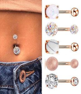 Zircon Belly Piercing Navel Button Ring Crystal Rose Gold Bar Dangling Ombligo Party Barbell For Woman Sexy Body Jewelry4559698