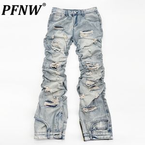 Mens Jeans PFNW Spring Autumn slitna nischdesign Vintage Denim Pants Long Slim Montering Pleated Fashion Trousers 12A7717 230519