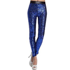 Leggings Lady Punk Rock paljetter Leggings Girl Gothic Hip Hop Disco Pant Silver Gold Red Blue Patchwork Immitation Leather Leggings