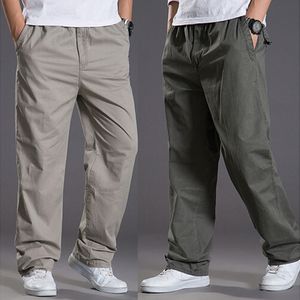 Mensbyxor Casual Cargo Cotton Pants Men Pocket Loose Straight Elastic Work Trousers Brand Fit Joggers Male Super Large Size 6xl 230519
