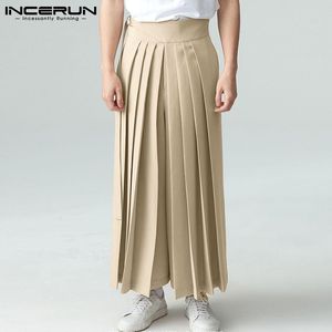 Pants INCERUN Korean Style Handsome Men's Pleated Wide Leg Pantalons Male Solid Allmatch Loose Comfortable Long Pants Culottes S5XL