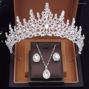 Halsband örhängen set prinsessan tiaras brud för kvinnor choker med kronbröllop hänger smycken brud