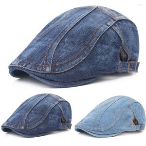 High-Quality Denim Pageboy Cap for Men - Peaked Baseball Style Driver Flat Beret Hat, Durable Casquette CSHAT0006
