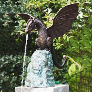 Gartendekorationen Harzbrunnenstatue Kunsthandwerk Dekoration Figur Skulpturen Kreative Skulptur Wasserspray Drache 230518