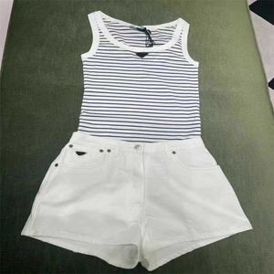 2023 Summer New Triangle White Denim Shorts Women's High Waist Versatile Wide Leg Casual Pants