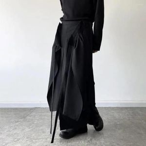 Pantaloni da uomo Gonna senza genere Giappone Streetwear Allentato Casual Kimono punk nero scuro Pantaloni maschili a gamba larga con cinturino a doppio strato