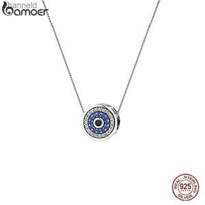 Bamoer 100％Sterling Sier Blue Crystal Evil Necklace Lucky Eye Neck Chain for Womather Birthday Gift