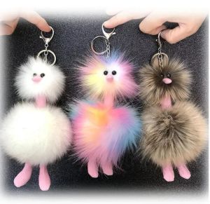 Portachiavi con palla di pelo colorato Favore di partito Simpatico ornamento di struzzo di peluche Forma di animale Zaino Accesso per auto NUOVO FY3458