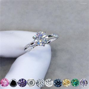 Klusterringar inbeaut 18k vitt guld pläterade hundra blommor klipp 1-2 ct d färgrosa lila svart excellens Moissanite ring 10 stenar