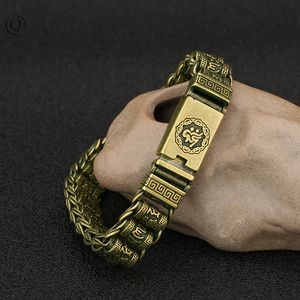 Catena in ottone Buddista Scritture Polsino Braccialetti Vintage Rame Buddismo Mantra Bracciale fortunato Uomo Mano Gioielli Artigianato 230518