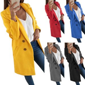 Misture o inverno 2022 Europeu e American New Women's Wear Solid Color Lapeel Midlen Comnled Button Loolen Coat