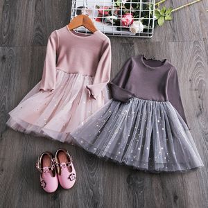 Flickans klänningar Little Girl Dress Long Sleeve Children Casual Wear Bling Girl Dresses Barn Baby Girl Clothes 1 2 3 4 Years Princess Tutu Frocks 230519