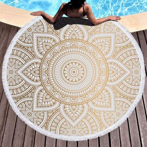 Round Beach Filt Mandala Tapestry Indian Picnic Table Cover Beach Handduk Tassel stranddukar strandhanddukar för fotobakgrund