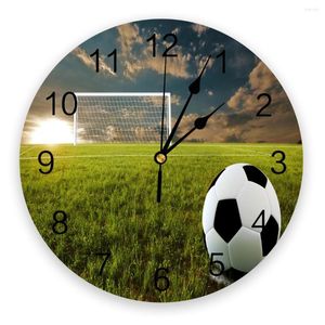 Orologi da parete Calcio Campo da calcio Orologio da prato verde Decorazioni per la casa Camera da letto Orologio silenzioso Orologio digitale per camerette