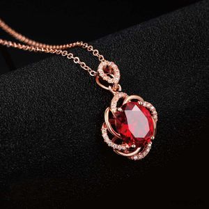Simple Red Crystal Pendant Necklace Rose Gold Color Party Engagement Jewelry For Women Christmas Gift