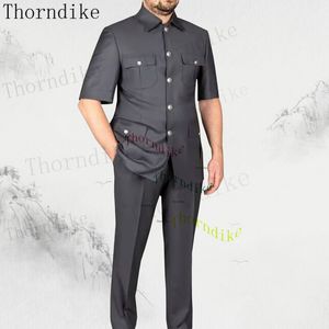 Mäns kostymer blazers thorndike skräddarsydda män passar 2 stycken klassisk mörkgrå bröllopsdräkt för män smala passande brudgum tuxedos dräkt mariage homme 230519