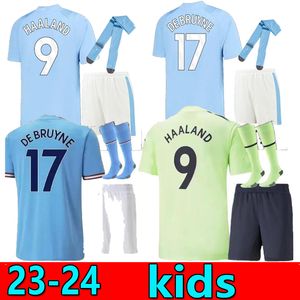 2023 2024 Haaland de Bruyne Bernardo Soccer Jerseys Foden Grealish Mahrez Cancelo Mans Cities Football Shirt 23 24 Gk Man Kits Kids Sock Full Sets