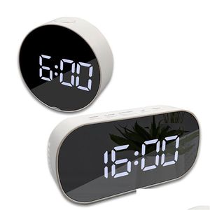 Desk Table Clocks Portable Digital Display Alarm Clock Night Light Round Oval Mirror Led Large Bedside Drop Delivery Home Garden De Dhbfw