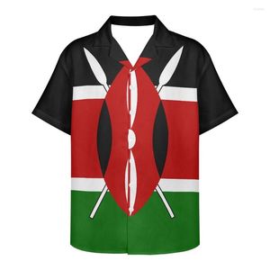 Camisas casuais de masculino Padrão de design de bandeira do Quênia Vintage Moda Vintage Hawaii para homens Camisa Masculina Holiday Party