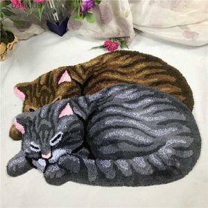 かわいい猫の形の敷物アンチスリップぬいぐるみ手織りカーペットマットリビングルーム寝室ドアグレーブラウンキャッツラグT230519